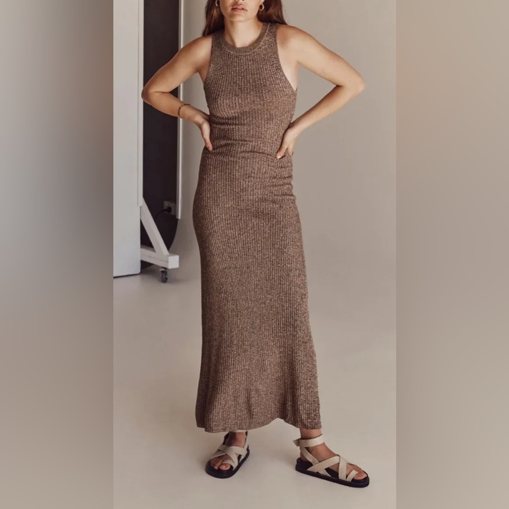 DISSH Ribbed Maxi Tank Dress in Brown